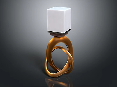 Modern Home Decor Accessory With Golden Ring Shaped Base And White Cube Top 3d model