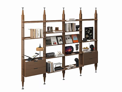 Modern Bookcase With Open Shelves Books Photo Frames Decorative Items And Drawers 3d model