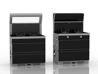 Modern Integrated Kitchen Appliances with Black Silver Finish Gas Burners and Range Hood 3d model