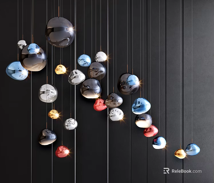 Modern Colorful Spherical Pendant Lights With Diverse Shapes Metallic Finish For Interior Decor 3d model 