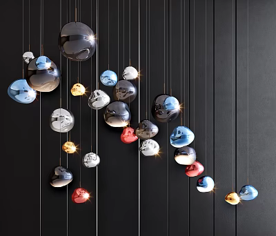 Modern Colorful Spherical Pendant Lights With Diverse Shapes Metallic Finish For Interior Decor 3d model