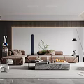 Modern Living Room Interior With Brown Sofa Marble Coffee Table Green Plant And Floor Lamp
