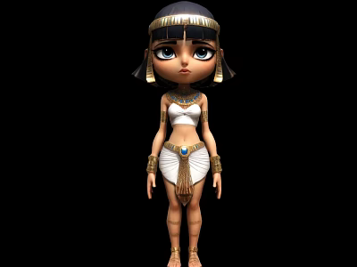 Egyptian Style Doll With Golden Headdress White Outfit And Blue Gem Accessories 3d model
