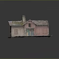 Small House Model With Worn Out Appearance Red Walls Rusted Roof Weeds And Chimney