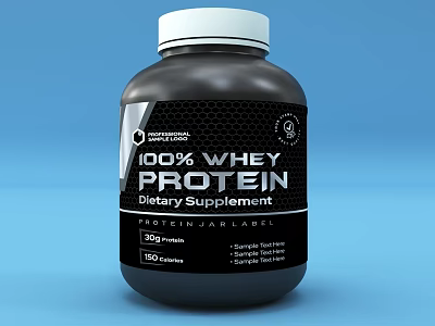 100% Whey Protein Dietary Supplement Jar Label with 500g and 120 Servings 3d model