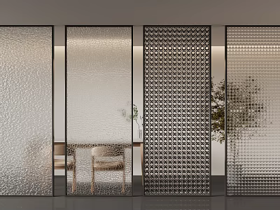 Modern Interior Glass Partitions Featuring Textured And Patterned Surfaces 3d model