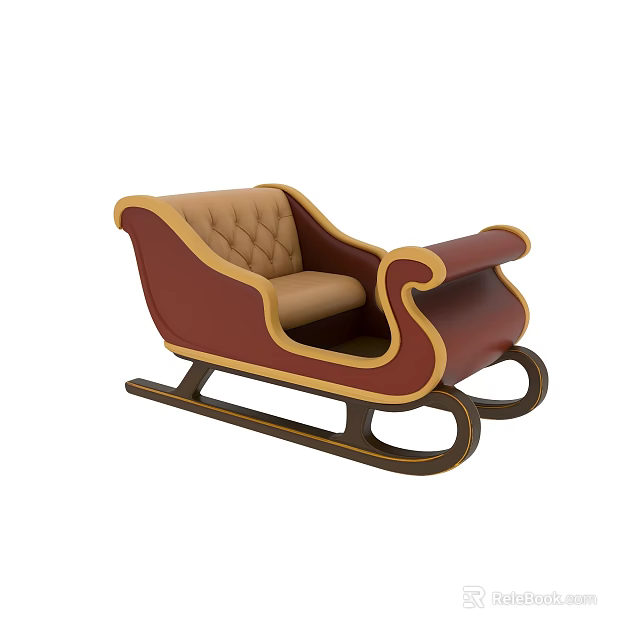 Red And Brown Christmas Sleigh Chair With Golden Accents Decorative Design 3d model 