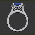 Elegant White Ring With Blue Square Gemstone And Decorative Setting