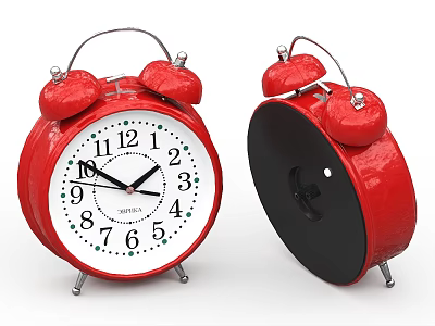 Red Vintage Alarm Clock With Double Bells Front And Back View Design 3d model