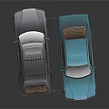 Two Classic Black and Blue Vintage Cars with Retro Exterior Design