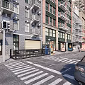 Urban Commercial Street With Historic Buildings Shops Traffic Lights And Pedestrian Crosswalk