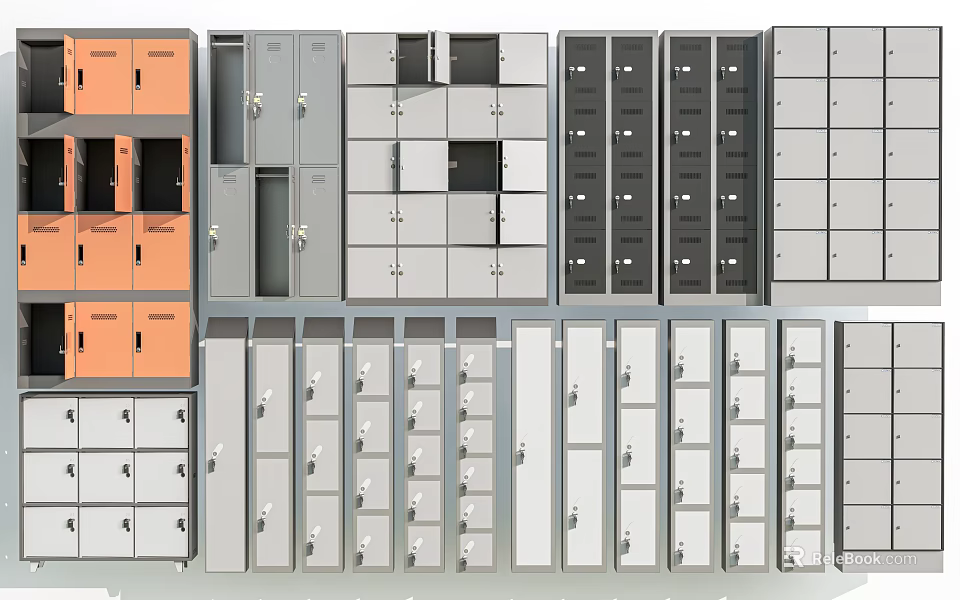 Modern Entryway and Side Cabinets in Orange Gray White with Storage Drawers and Doors 3d model 