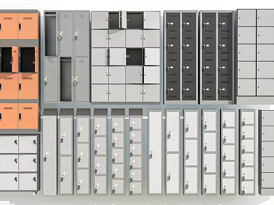 Modern Entryway and Side Cabinets in Orange Gray White with Storage Drawers and Doors 3d model