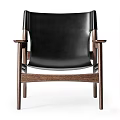 Modern Leisure Chair With Black Leather Upholstery And Dark Walnut Wooden Frame Design