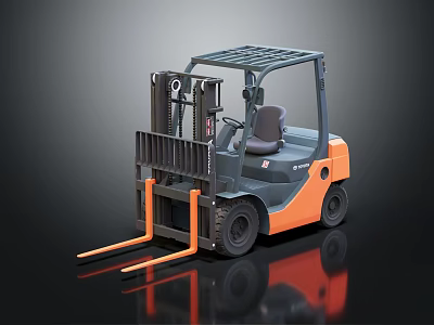 Orange And Gray Forklift With Cab Lifting Frame And Front Forks 3d model
