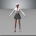 3D Character Creature In White Top Gray Pleated Skirt With Red Sunglasses And White Cap
