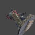 Game Movie Monster Character With Gray Skin Red Tentacles Red Spots Standing On Tree Stump