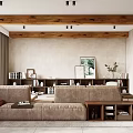 Loft Living Room Interior With Wooden Beams And City View