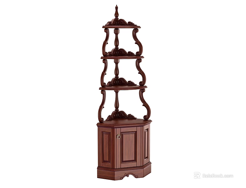 Elegant Traditional Wooden Bookcase With Multiple Decorative Shelves And Cabinet Base 3d model 
