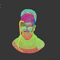 3D Model Woman with Blue Gray Braided Hair and Light Face Paint in Dark Turtleneck