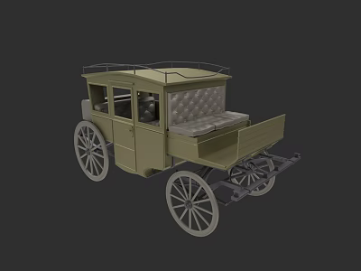 Vintage Olive Green Horse Drawn Carriage With Upholstered Seats And Wooden Wheels 3d model