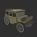 Vintage Olive Green Horse Drawn Carriage With Upholstered Seats And Wooden Wheels