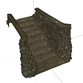 Outdoor Stone Staircase With Gray Steps Flanked By Rough Stone Walls 3d model