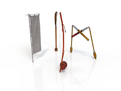 Metal Display Stand Red String Instrument And Foldable Support Structure On White Background 3d model