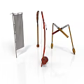 Metal Display Stand Red String Instrument And Foldable Support Structure On White Background