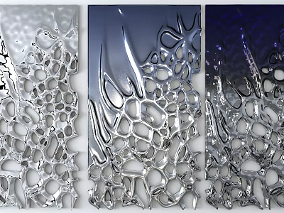 Modern Metal Wall Decor With Silver Blue Abstract Hollow Carved Patterns 3d model