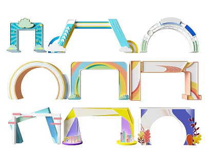 Colorful Creative Event Gateways With Various Shapes And Decorative Elements 3d model