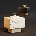 Modern Minimalist Textured Double Drawer Nightstands With Semicircle Handle And Fluted Base For Bedroom Decor
