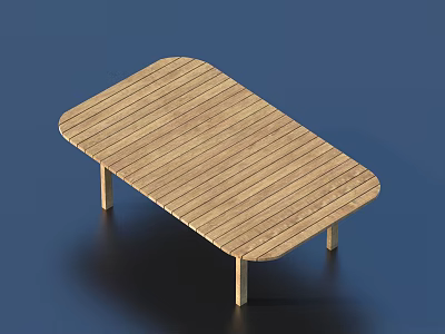Modern Wooden Rectangular Dining Table With Striped Top And Slim Legs 3d model