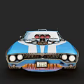 Blue Modified Car With Open Doors Orange Rims And Mechanical Details