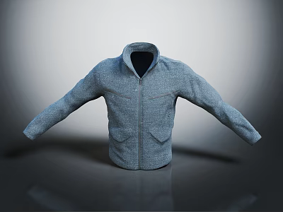 Blue Casual Jacket With Zipper Pockets Stand Collar And Stylish Knit Fabric 3d model