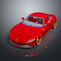 Red Sports Car With Modern Sleek Exterior And Golden Alloy Wheels Design