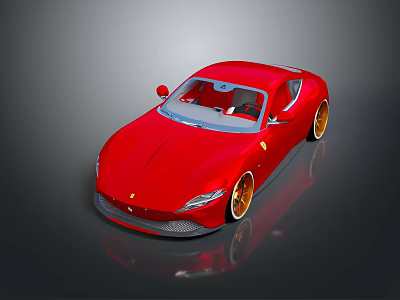Red Sports Car With Modern Sleek Exterior And Golden Alloy Wheels Design 3d model