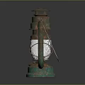 Vintage Green Kerosene Lamp With Rustic Metal Structure And Glass Cover
