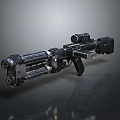 Futuristic Multi Barrel Weapon With Scope And Mechanical Black Metal Design