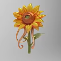 Sunflower Shaped Decorative Ornament Set With Yellow Petals Orange Center And Green Stem