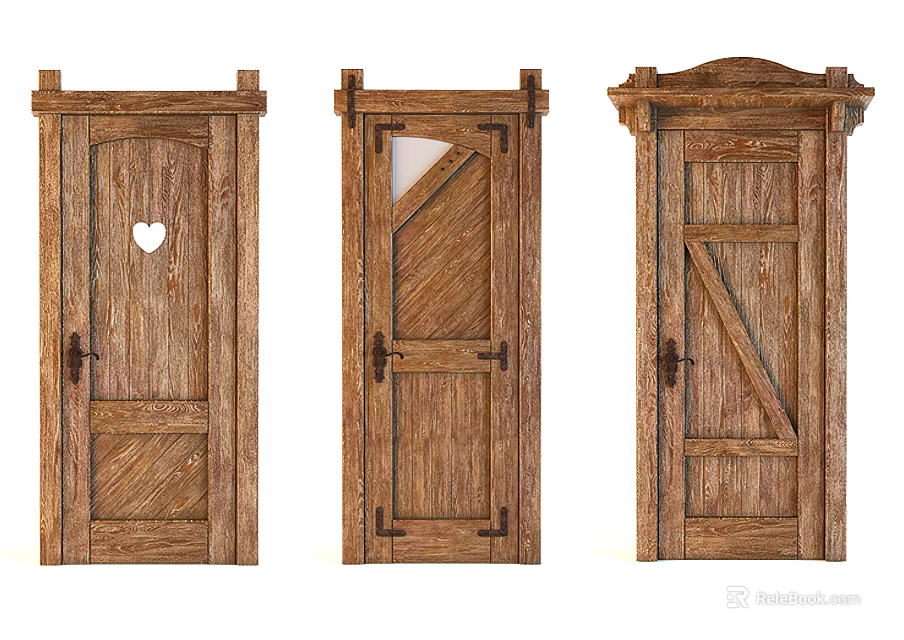 Rustic Wooden Swing Doors With Various Carved Patterns And Classic Designs 3d model