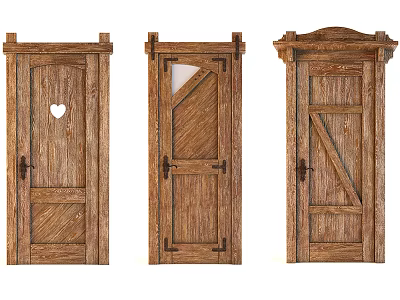 Rustic Wooden Swing Doors With Various Carved Patterns And Classic Designs 3d model