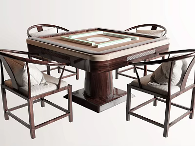 Traditional Chinese Mahjong Table With Four Wooden Chairs And Classic Design 3d model