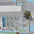 Aerial View of Industrial Plant Surrounded by Green Hills With Multiple Buildings and Industrial Equipment