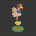Cartoon Rooster With White Body Red Comb Yellow Beak And Feet On Green Circular Base