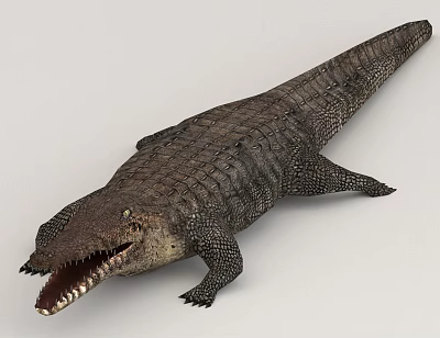 3D Rendered Aquatic Animal Crocodile With Open Mouth Scaly Skin On Gray Background 3d model