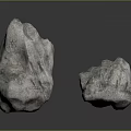 Two Natural Stone Rocks With Rough Reflective Surface Texture On Gray Background