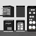 Modern Built in Kitchen Appliances With Black Design And Dish Storage Cabinets