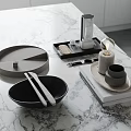 Modern Decorative Ornament Set with Tray Black Cup Lamp Ornament and Books on Marble Countertop