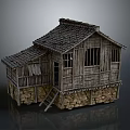 Traditional Wooden Rural House With Tiled Roof Stone Walls And Wooden Windows
